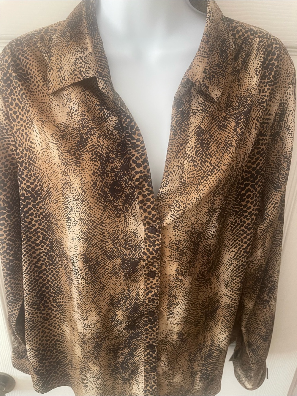 Women's Brown Animal-Print Button-Down Shirt - Picture 4 of 7